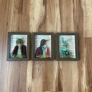 At Home Anthropomorphism Bird Cat Rabbit Music Sheet Framed Wall Decor Set Of 3